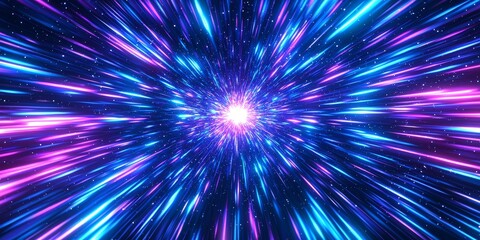 Hyperspace Tunnel Blue and Pink Light Streaks, Abstract Starfield Composition, Speed and Energy Concept, 3D Render space travel, lightspeed