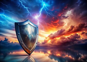 Fototapeta premium Realistic 3D Rendered Shield Double Exposure Stock Photo: Powerful Defense Concept