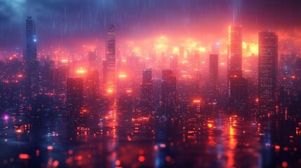 Obraz premium Futuristic Neon Cityscape with Vibrant Lights. Generative AI