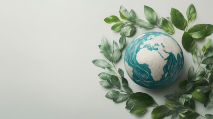 Invest in our planet. Earth day 2025 concept background. Ecology concept. Design with globe map drawing and leaves isolated on white background. 