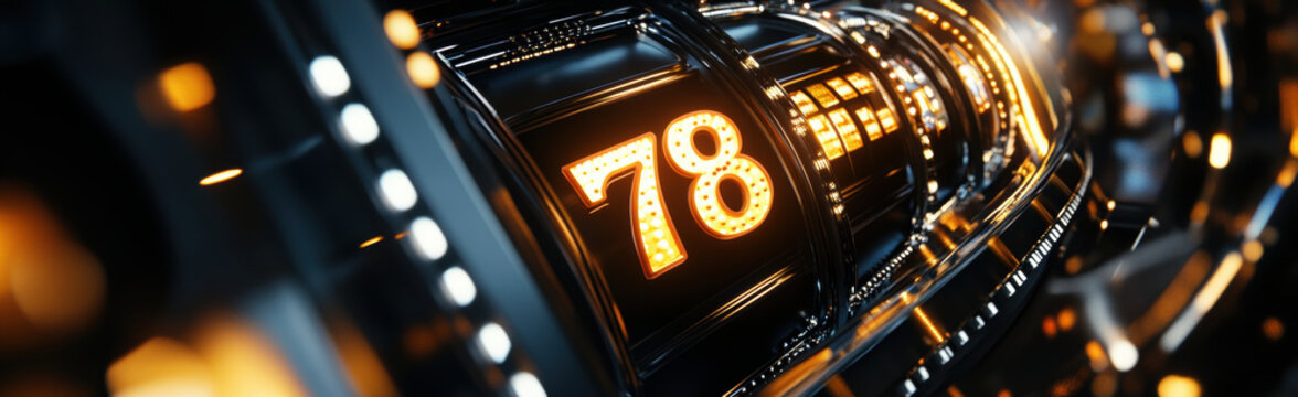 close up of glowing number 78 on futuristic digital display, featuring bright orange lights and sleek metallic design, conveying sense of modern technology and innovation