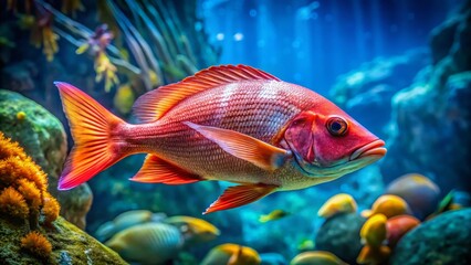 Fototapeta premium Red Emperor Snapper in Aquarium - Vibrant Coral Reef Fish Photography
