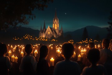 People holding lit candles during an Easter vigil