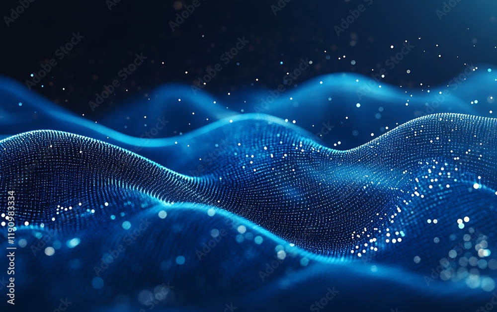 Poster abstract blue digital wave particles flow background for tech design
