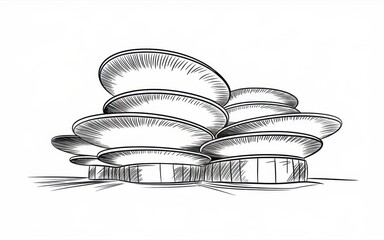 Modern building sketch with layered concave roof design