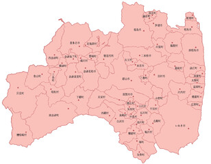 Obraz premium 福島県 地図 赤 斑点 イラスト