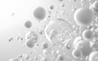 Abstract white spheres floating on light background, ideal for science or beauty projects