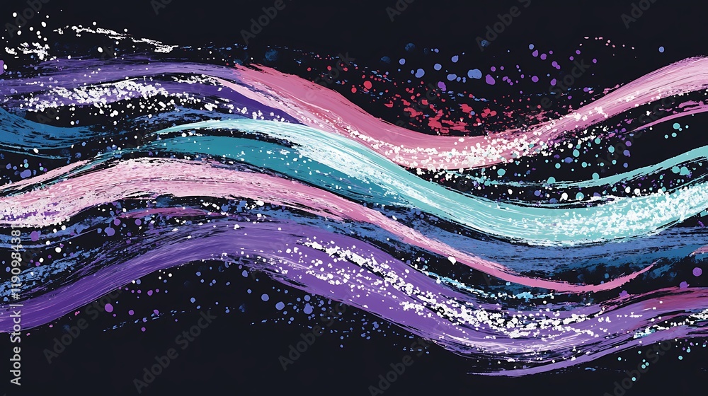 Poster colorful abstract waves on dark background for digital art