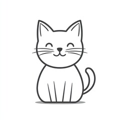 Cute cat sitting on floor, smiling, line art on plain background, suitable for coloring book