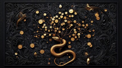 High-End Festive Design Featuring Golden Snake and Decorative Elements