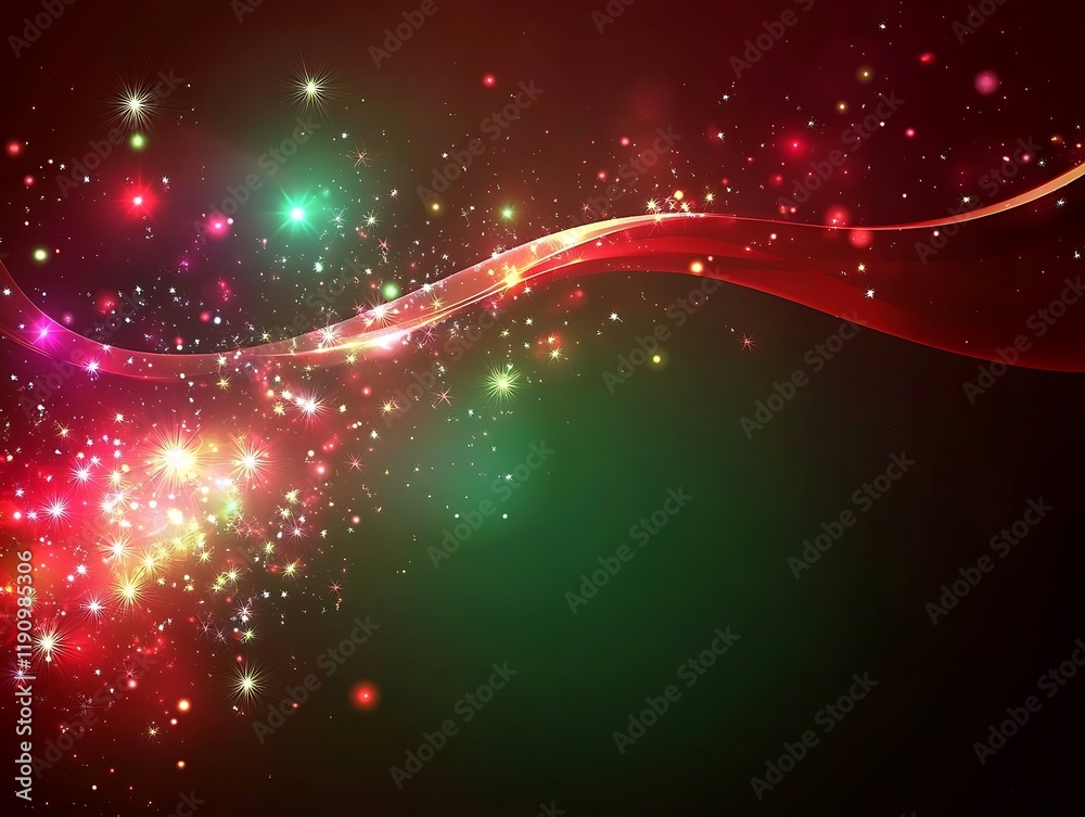 Poster red and green sparkling wave abstract background for festive designs