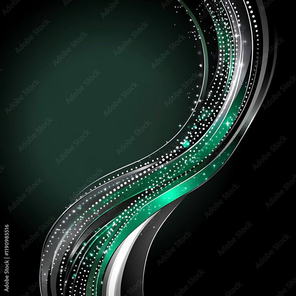 Poster abstract green and silver wave design on dark background for modern projects