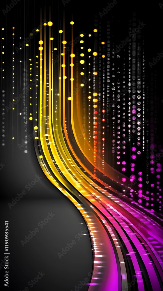 Poster colorful light trails curve across dark backdrop, ideal for digital art projects