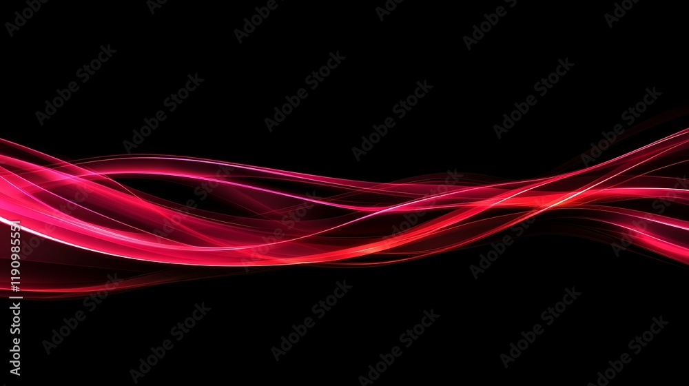 Poster abstract red waves flow on black backdrop, ideal for digital art projects