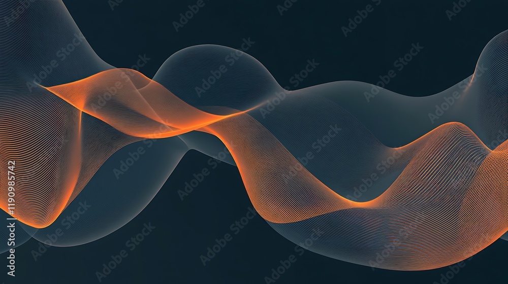 Poster abstract orange wave flow on dark background, digital art design element