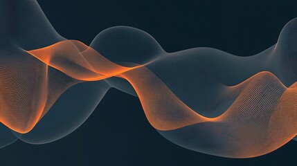 Abstract orange wave flow on dark background, digital art design element
