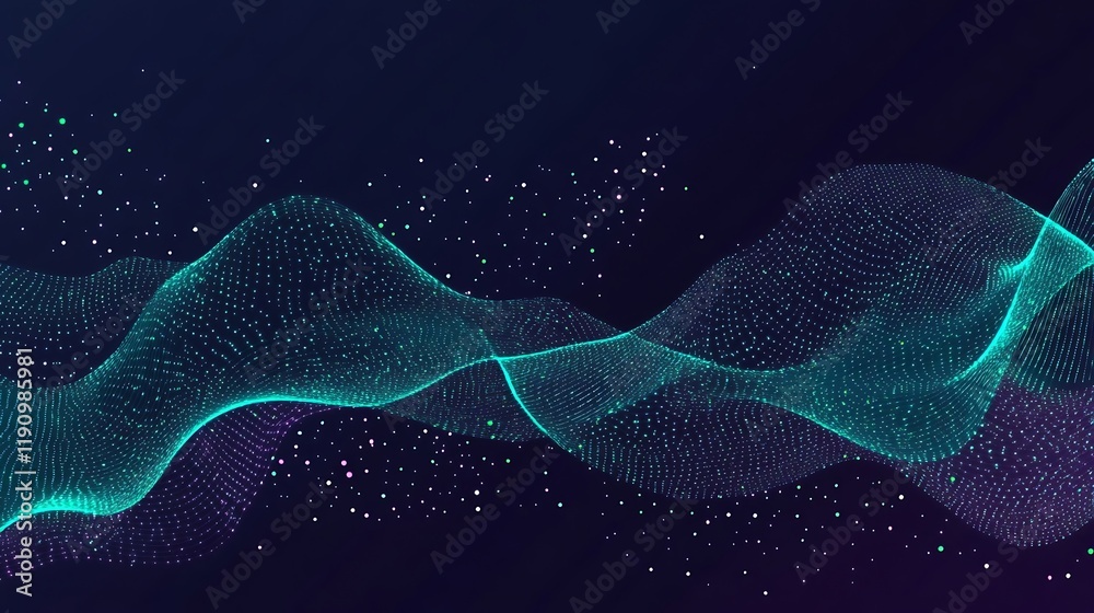 Aufkleber Abstract flowing wave particles digital data background visualization