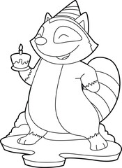 Racoon Birthday Cake Animal Vector Graphic Art Illustration