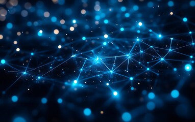 Obraz premium Abstract blue network connection on dark background, digital communication