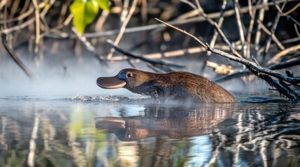 Discover the unique platypus in its natural habitat. Explore wildlife photography capturing rare Australian animals in misty mornings.