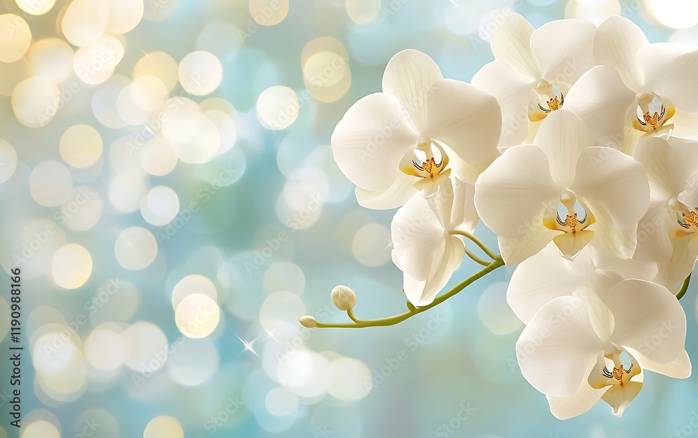 Aufkleber White orchids on a sparkling bokeh background for serene designs