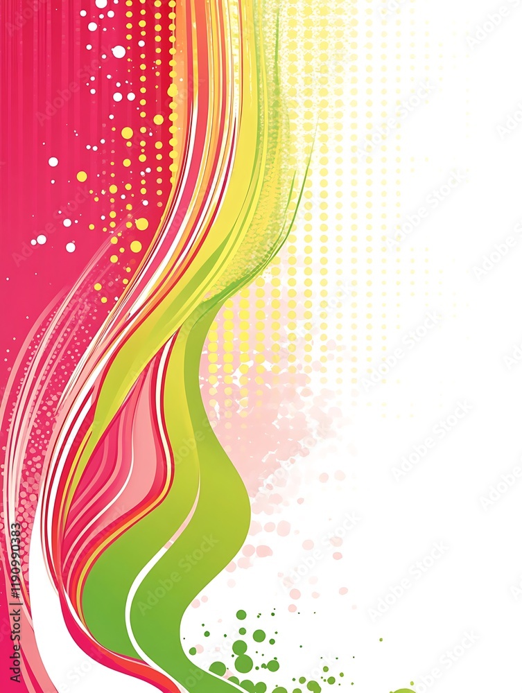 Poster colorful abstract waves and dots on white background for design
