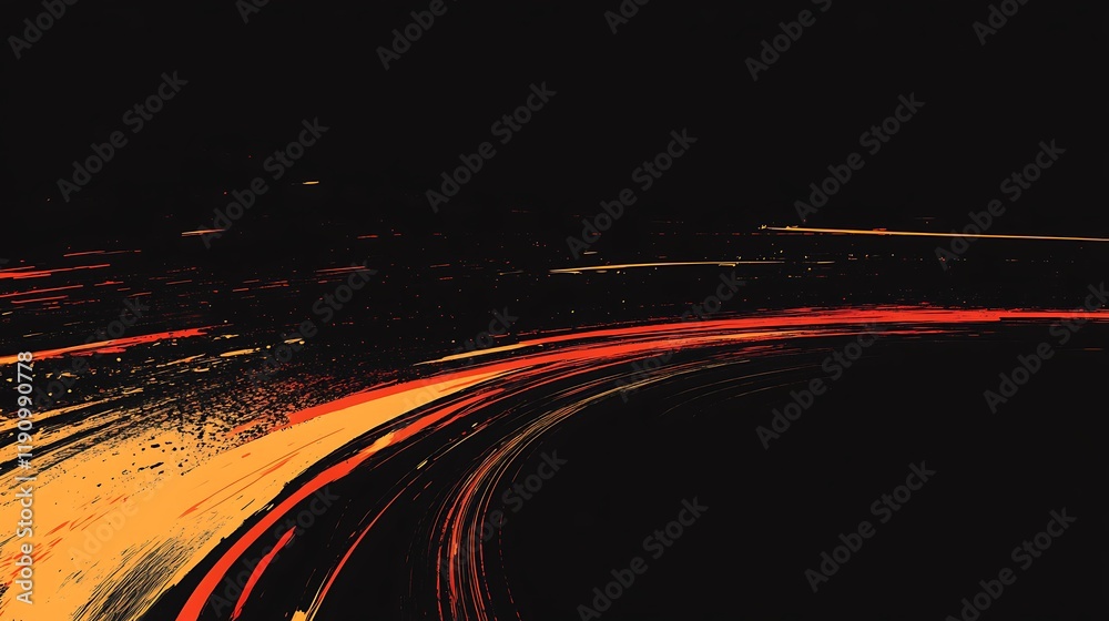 Poster light trails curving across dark backdrop, ideal for motion or speed themes