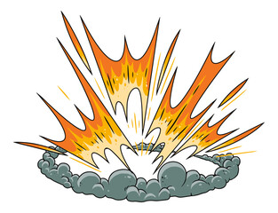 Explosive blast with bright flames and smoke
