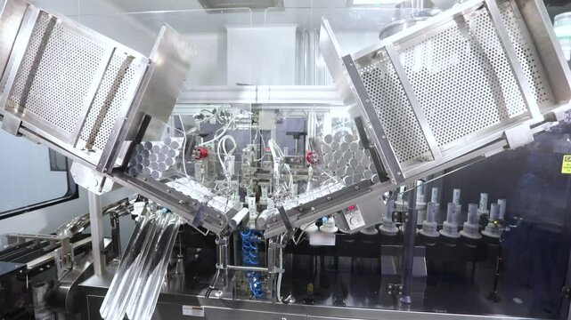 Cream paste filling machine. plastic tubes in paste filling machine. cream, ointment, gel filling machine. sealing plastic tubes, filling and sealing tubes automatic. pharmaceutical production	