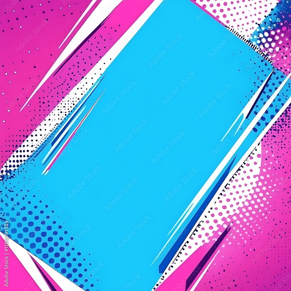 Poster blue and pink abstract background with halftone dots and diagonal lines