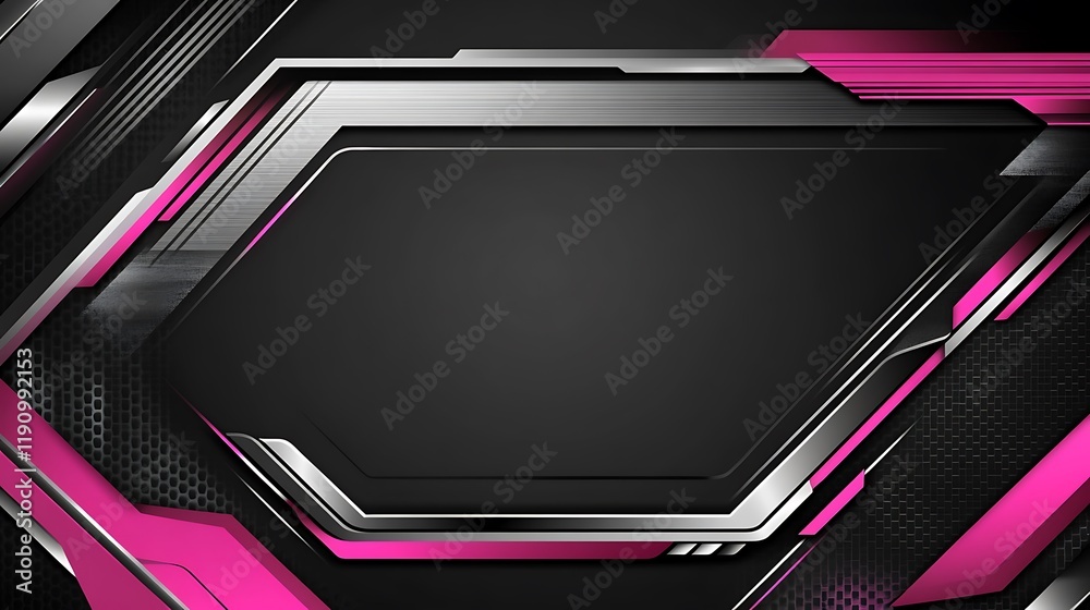 Poster pink and silver metallic frame on dark tech background for presentations