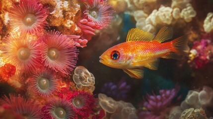 Colorful Tropical Fish Swimming Among Vibrant Coral and Anemones in a Clear Ocean Environment