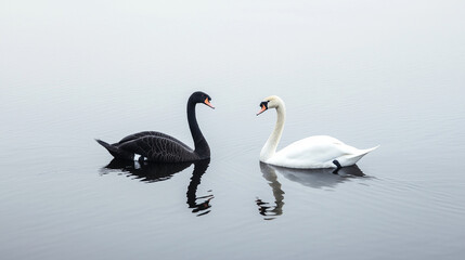 Obraz premium Swans Forming Heart Shape on Calm Lake