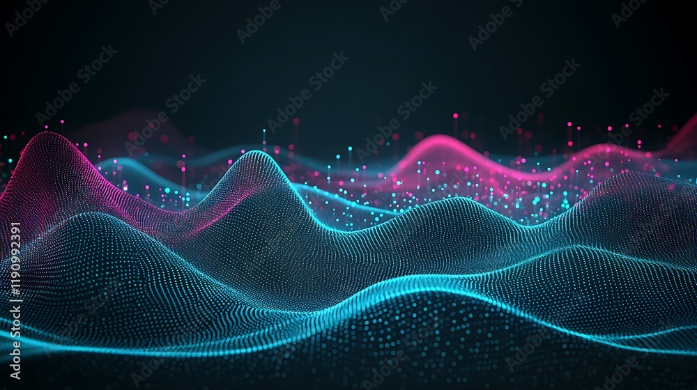 Aufkleber Abstract digital wave data flow dark background visualization