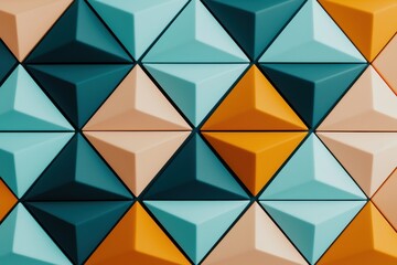 Minimal subtle trend concept. Colorful geometric patterns in turquoise, orange, and beige create an eye-catching tiled design.