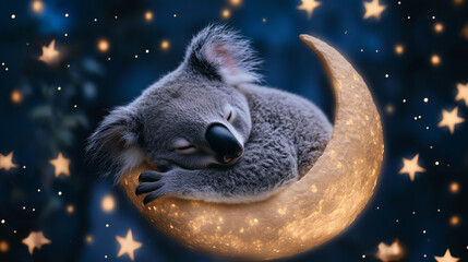 Fototapeta premium koala sleeping in a branch. night background