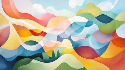 Abstract Landscape with Vibrant Colors and Fluid Shapes Representing Nature's Beauty and Serenity