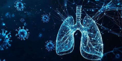 Covid-19 impact on lung health medical research lab digital illustration scientific environment close-up view health concept