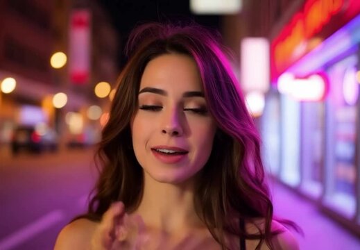 Jovem mulher olhando para camera e falando.