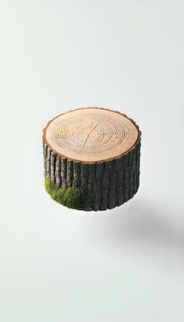 Tree Table wood Podium in farm display for food, perfume, and other products on blue background. Eco-friendly design and free copy space for design