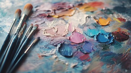 Fototapeta premium Paintbrushes Resting on a Colorful Artist Palette