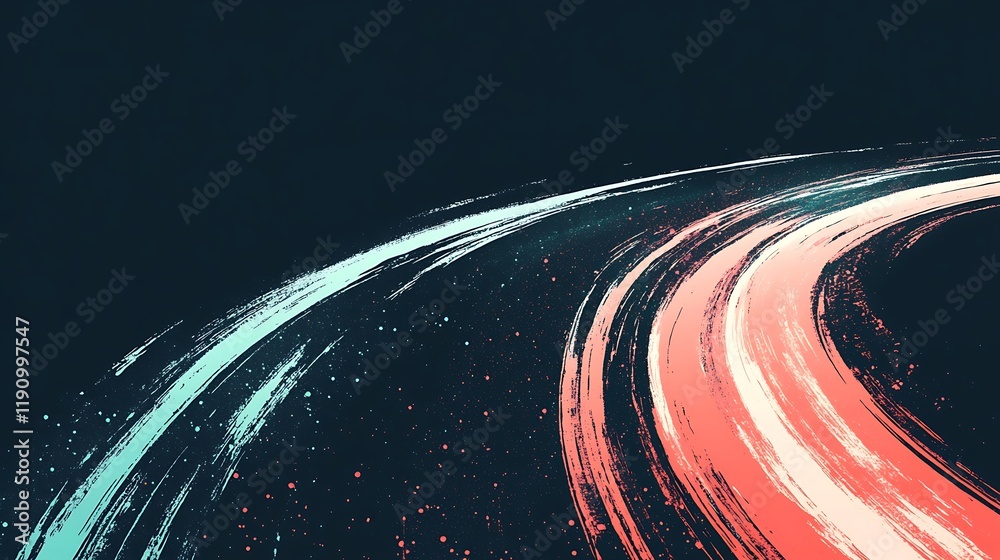 Poster light trails curving through dark space, ideal for technology or sci-fi projects