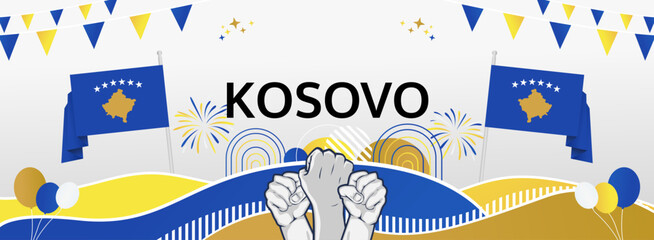 Kosovo Independence Day greeting banner. 17th February Happy Kosovo National Day. Holidays illustration concept. Great for event like carnival, feast poster, support, culture and tourism