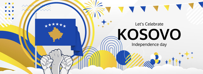 Kosovo Independence Day greeting banner. 17th February Happy Kosovo National Day. Holidays illustration concept. Great for event like carnival, feast poster, support, culture and tourism