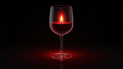 Candle flame in red wine glass on black background.