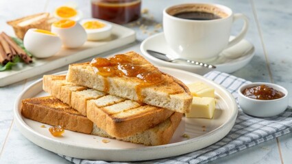 Classic Kaya Toast with Butter and Soft-Boiled Eggs