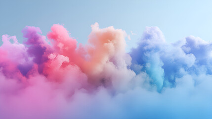 Pastel Dreamscape: A mesmerizing panorama of vibrant, pastel-colored clouds drifts across a soft blue sky, creating a dreamy and ethereal atmosphere.