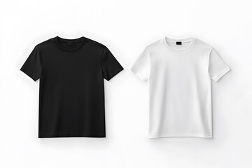 Black and White colored T shirts on a white background.