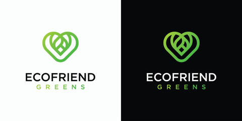 Leaf shape vector logo design in heart shape with modern, simple, clean and abstract style. Icon for business, environment, outdoor and personal branding.