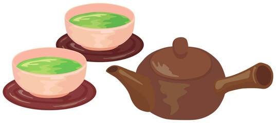 急須と緑茶 抹茶 ベクター素材